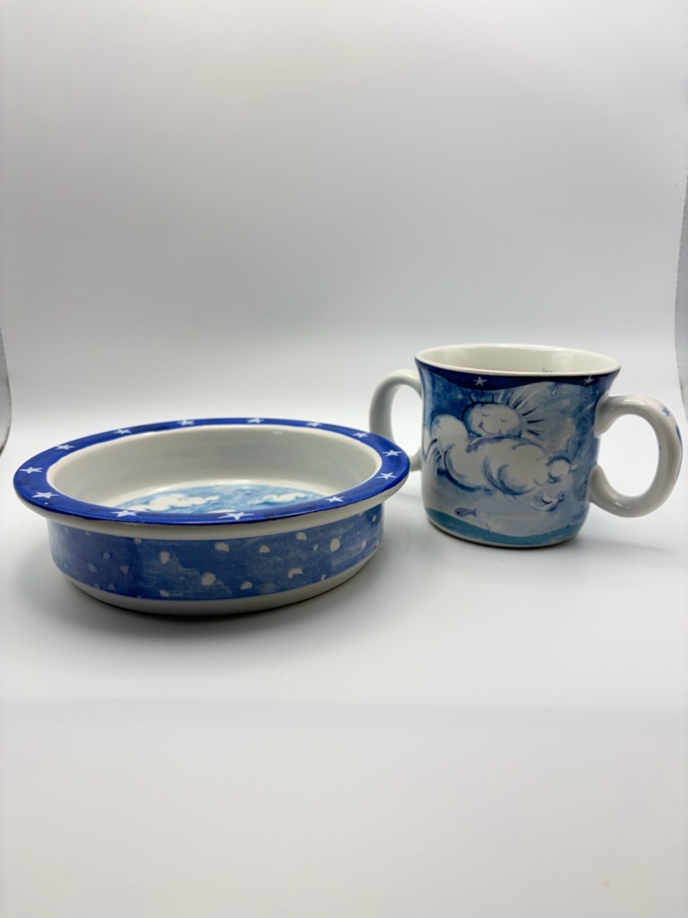 Vintage Johanna Bohoy Essex Collection Childs Puff Cloud Bowl & 2-Handle Mug Set